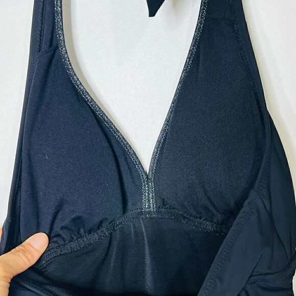 Sara Blakely Spanx Assets Black Halter One-Piece Swimsuit Dress - Picture 9 of 13